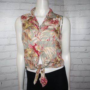 🌸🌿 Islander · Pink & Green Floral Button Down · Size Small